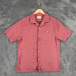 Far‎ Afield Shirt Mens 3 Large Pink Geometric 100% Cotton Loop Collar Pocket